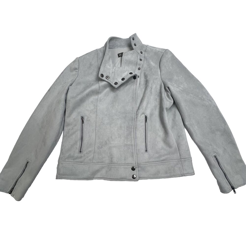 DG2 Diane Gilman Womens Polyester Blend Gray Zip Snap Short Jacket Size S